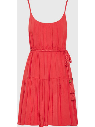 Funky Buddha Mini Καλοκαιρινό Καθημερινό Φόρεμα Μεταξωτό Κοραλί FBL011-101-13