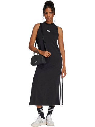 Adidas Essentials 3-Stripes Midi Καλοκαιρινό Αθλητικό Φόρεμα Μαύρο JE1208