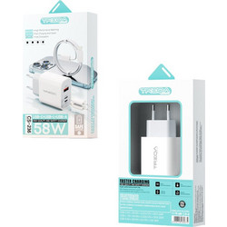 Treqa CS-236 Φορτιστής με Καλώδιο Lightning με Θύρα USB-A & 2 Θύρες USB-C 58W