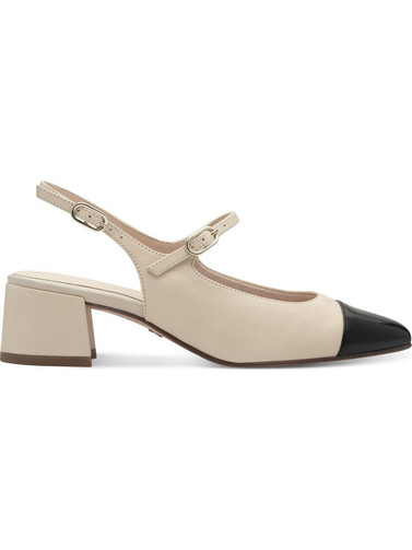 Tamaris Γόβες Slingback Δερμάτινες με Χοντρό Χαμηλό Τακούνι Εκρού 1-29630-44-418