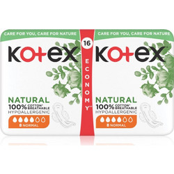 Kotex Natural Normal Σερβιέτες με Φτερά για Κανονική Ροή 4 Σταγόνες από Βαμβάκι 16τμχ