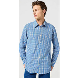 Wrangler Ανδρικό Πουκάμισο Βαμβακερό Καρό Μακρυμάνικο Κανονική Γραμμή Μπλε 112358063