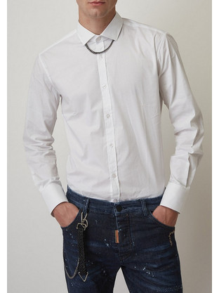 Stefan Ανδρικό Πουκάμισο Βαμβακερό Μακρυμάνικο Slim Fit Λευκό 24148068