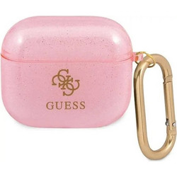 Guess Glitter Collection Θήκη Σιλικόνης με Γάντζο για Apple AirPods 3 Ροζ