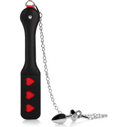 Ouch! Hearts Paddle with Metal Anal Plug Black