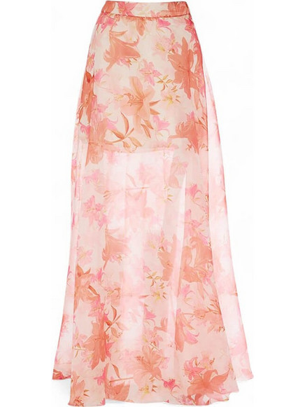 Lynne Μακριά Φούστα Υφασμάτινη Ψηλόμεση Κλος Floral Εκρού Κοραλί 153-513015