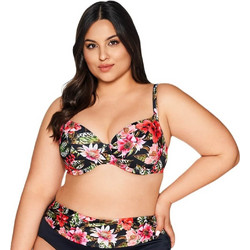 Ava Bikini Top με Ενίσχυση Floral Μαύρο Κόκκινο SK219