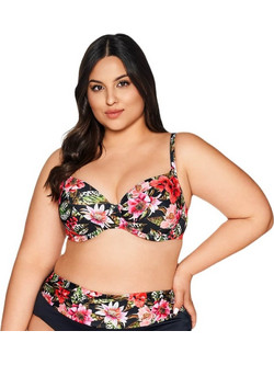 Ava Bikini Top με Ενίσχυση Floral Μαύρο Κόκκινο SK219
