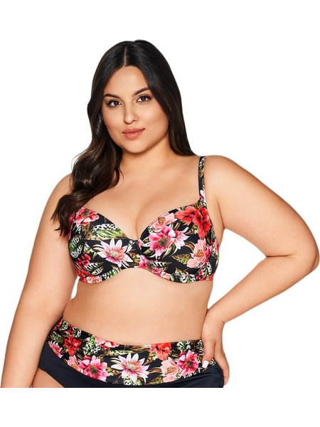 Ava Bikini Top με Ενίσχυση Floral Μαύρο Κόκκινο SK219