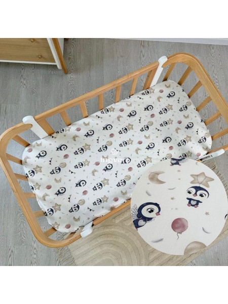 Ingvart Midi Smart Bed & Nika Βρεφικό Σεντόνι Κούνιας Βαμβακερό με Λάστιχο 72x120 Penguin