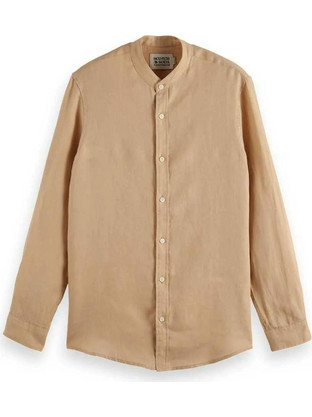 Scotch & Soda Ανδρικό Πουκάμισο Λινό Μακρυμάνικο Κανονική Γραμμή Καφέ 180017-SC2607652