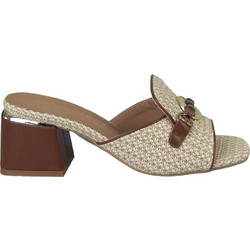 Envie Shoes Γυναικεία Πέδιλα Εκρού με Χοντρό Χαμηλό Τακούνι E37-21110-36