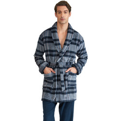 Harmony Χειμωνιάτικη Ανδρική Ρόμπα Fleece Καρό Μπλε 32-805313