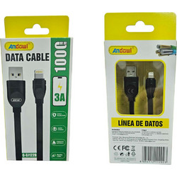 Andowl Q-SJ122B Flat USB-A to Lightning Cable 1m Black 8054112112023