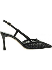 Mourtzi Γόβες Slingback Δερμάτινες με Λεπτό Ψηλό Τακούνι Μαύρες 75/71609