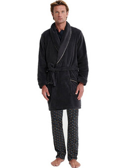 Vamp Χειμωνιάτικη Ανδρική Ρόμπα Fleece Ανθρακί 19651