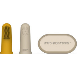 Matchstick Monkey Βρεφική Δαχτυλική Οδοντόβουρτσα Σιλικόνης Yellow Beige 2τμχ
