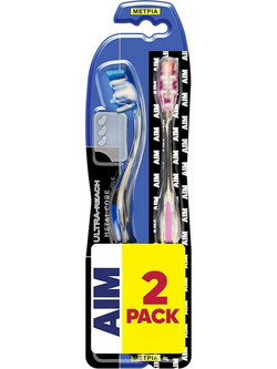 Aim Ultra Reach Metal Core Medium Οδοντόβουρτσες 2τμχ Μπλε Ροζ