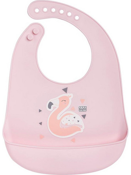 Saro Flamingo Αδιάβροχη Σαλιάρα Σιλικόνης με Κουμπί & Τσέπη 4m+ Ροζ