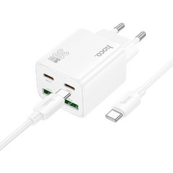 Hoco N56 Φορτιστής με Καλώδιο USB-C με 2 Θύρες USB-A & 2 Θύρες USB-C 30W Power Delivery White