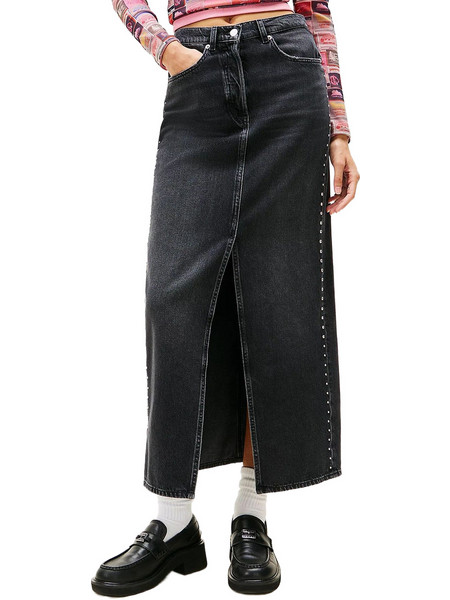 Tommy Jeans Layla Μίντι Φούστα Τζιν Ψηλόμεση Μαύρη DW0DW21576-1BZNI