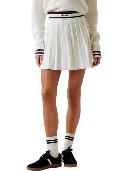 Guess ATHLEISURE Μίνι Φούστα Υφασμάτινη Πλισέ Εκρού V5BD02Z1152-G054