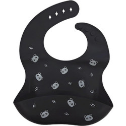 Beboulino Little Bear Αδιάβροχη Σαλιάρα Σιλικόνης με Κουμπί & Τσέπη 4m+ Μαύρη