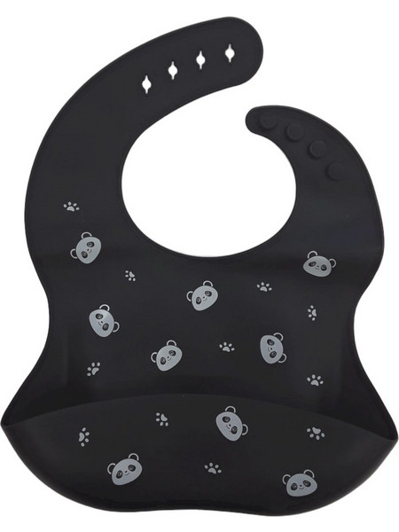 Beboulino Little Bear Αδιάβροχη Σαλιάρα Σιλικόνης με Κουμπί & Τσέπη 4m+ Μαύρη