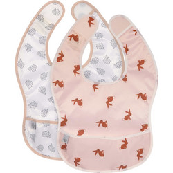 Laessig Little Forest Rabbit Σετ Αδιάβροχες Σαλιάρες Υφασμάτινες με Αυτοκόλλητο & Τσέπη Ροζ Χρυσή Λευκή 2τμχ