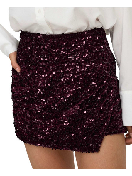 Only Μίνι Φούστα με Παγιέτες Ψηλόμεση Σορτς Μπορντό 15358316