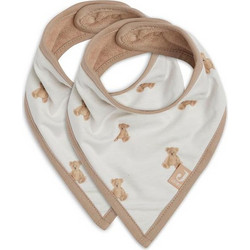 Jollein Teddy Bear Σετ Σαλιάρες Μπαντάνα από 100% Βαμβάκι με Κουμπί Λευκή Εκρού 2τμχ