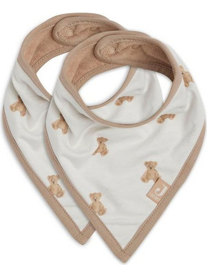 Jollein Teddy Bear Σετ Σαλιάρες Μπαντάνα από 100% Βαμβάκι με Κουμπί Λευκή Εκρού 2τμχ