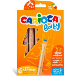 Carioca Baby 3 in 1 Κηρομπογιές Σετ 6τμχ + Ξύστρα