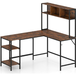 Costway Γωνιακό Γραφείο Ξύλινο με Βιβλιοθήκη 150x120x148cm JV12985CF