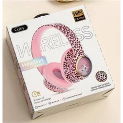 Gjby CA-059 Leopard Print Ασύρματα Bluetooth Παιδικά Ακουστικά On Ear Ροζ