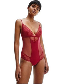 Calvin Klein Sexy Κορμάκι Slip See Through με Δαντέλα Κόκκινο 000QF6651E