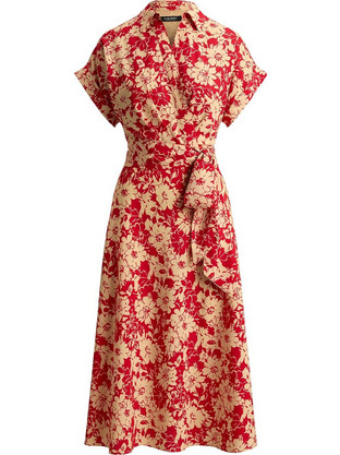 Lauren Ralph Lauren Midi Καλοκαιρινό Καθημερινό Φόρεμα Floral Κρουαζέ Κόκκινο 200P08692001-600