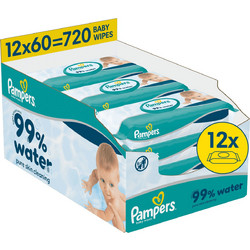 Pampers Μωρομάντηλα με Νερό Χωρίς Οινόπνευμα Άρωμα & Parabens 12x60τμχ