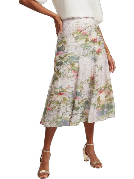 Ted Baker Μίντι Φούστα Υφασμάτινη Ψηλόμεση Floral Σομόν Πράσινο Mint 284191