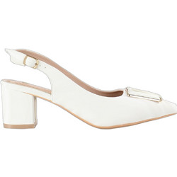 Blondie Γόβες Slingback Λουστρίνι με Χοντρό Χαμηλό Τακούνι Λευκές SD30004