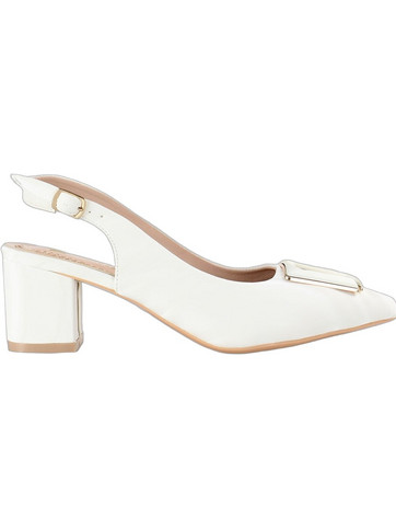 Blondie Γόβες Slingback Λουστρίνι με Χοντρό Χαμηλό Τακούνι Λευκές SD30004