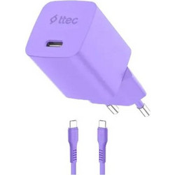 Ttec 2SCG45CN Φορτιστής με Καλώδιο USB-C με Θύρα USB-C 45W Quick Charge 3.0 & Power Delivery Neon Purple
