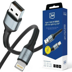 3mk Braided USB-A to Lightning Cable 12W 2m Black