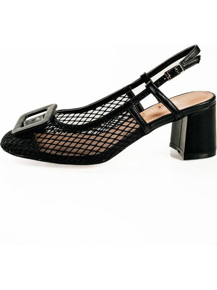 B-Soft Γόβες Slingback Δερμάτινες με Χοντρό Χαμηλό Τακούνι Μαύρες 2409-02