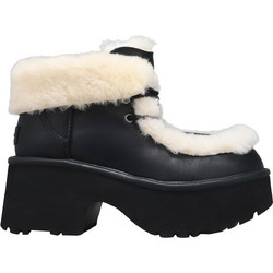 UGG New Heights Γυναικεία Μποτάκια Αστραγάλου Δερμάτινα Μαύρα με Χοντρό Χαμηλό Τακούνι και Γούνα 1176110-BLK