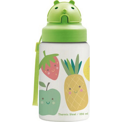 Laken Fruits Παιδικό Παγούρι Ανοξείδωτο BPA Free με Καλαμάκι Πράσινο 350ml