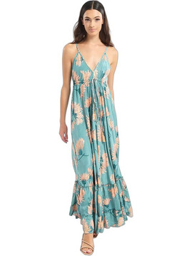 Inart Ble Maxi Καλοκαιρινό Βραδινό Φόρεμα Floral Μεταξωτό Βεραμάν 5-41-348-1349