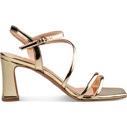 Envie Shoes Γυναικεία Πέδιλα Λουστρίνι Χρυσά με Χοντρό Ψηλό Τακούνι E02-23703-59