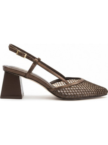 Menbur Γόβες Slingback Δερμάτινες με Χοντρό Χαμηλό Τακούνι Μπρονζέ 78095