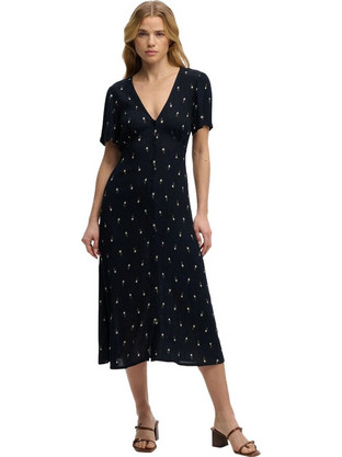 Superdry Midi Καλοκαιρινό Βραδινό Φόρεμα Μεταξωτό Μαύρο W8012077A-LO7